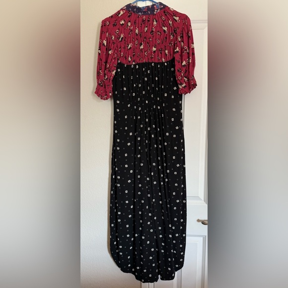 Free People Nora Midi Dress Floral Print Button Down the Front SZ L Black/Red - Picture 3 of 11